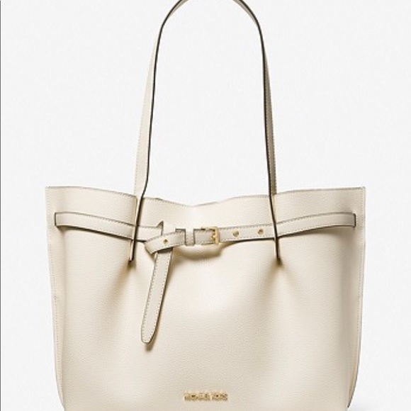 MICHAEL MICHAEL KORS Emilia LT CREAM Large Pebbled Leather Tote Bag NWT $558